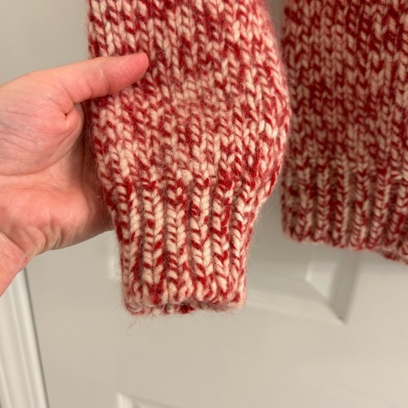 Eddie Bauer chunky knit sweater turtle red/white 70% lamb wool 20% rabbit size L - Picture 4 of 6